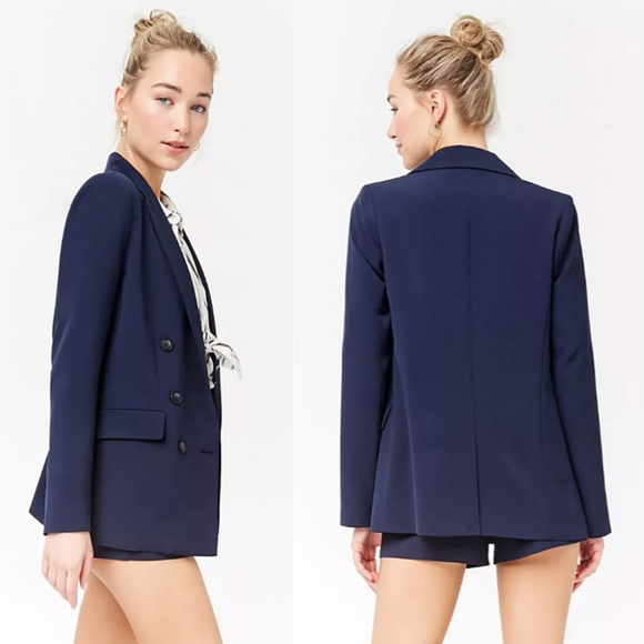 Last☝️Navy Double Breasted Long Line Blazer Jacket - Picture 5 of 8